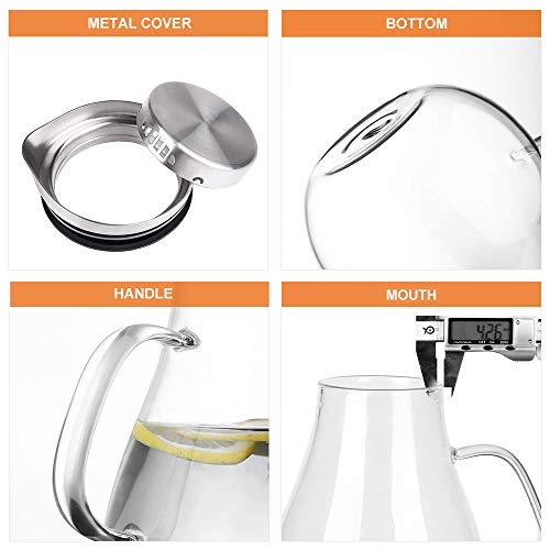 2.5 Liter Glass Pitcher with Lid, 3/5 Gallon Ice Tea Pitchers, 2.6