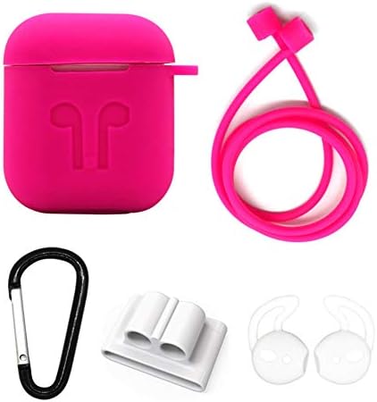 Fousamax Thickened Headset Set Bluetooth Headset Charging Box Cover Anti-drop Silicone Storage Box Airpods (rose red)