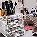 daisi Acrylic Cosmetic Makeup & Jewelry Cube Organizer | 5 Tiers - 4 Drawers & Open Top Compartment Shelf | Large Clear Display Case for Beauty Products | Stylish Storage Box with Crystal Knobs
