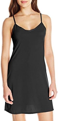 Anxinke Women Solid Spaghetti Strap Sleepwear Chemise Nightgown Above The Knee Dress S-2XL (Black, M)