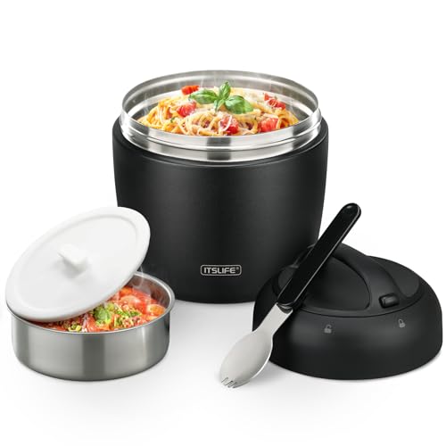 Itslife Thermobehälter für Essen 970ml, Thermoschüssel mit Deckel, Warmhaltebehälter aus Edelstahl mit Löffel, Thermoskanne Essen Auslaufsicher, Thermo Lunchbox