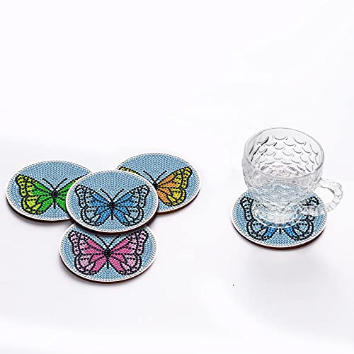 4 Pcs Diamond Paintings Coasters, DIY Coasters Small Diamond Painting Kits for Beginners, Adults & Kids Diamond Art Craft Home Decor(without iron holder)