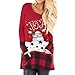 Franterd Christmas Plus Size Tops Women Christmas Plaid Splice Hem Santa Claus Pullover Sports Blouse for Jeans Legging