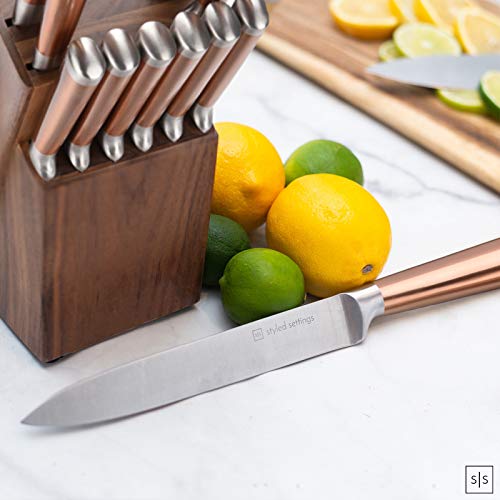 Copper Knife Set with Walnut Knife Block Premium 13 PC Stainless