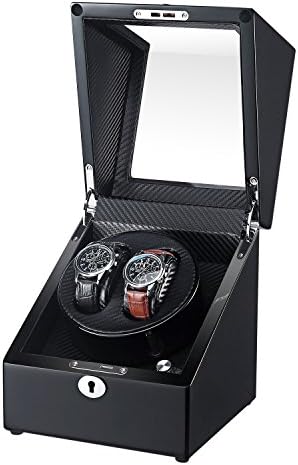 TEEMING Watch Winder for Double Automatic Watches with Quiet Japanese Motor,4 Rotation Mode Setting, Handcrafted Solid Wooden Box with Elastic Cotton Pillow Fit for Lady and Men Watches