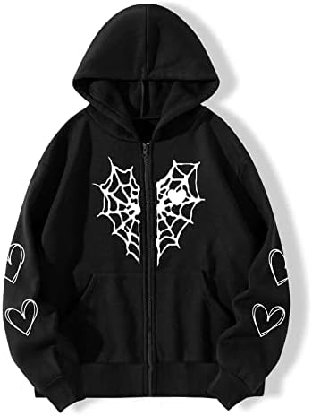 Y2K Hysteric リバーシブル　ジップアップパーカー　 PUNK Oversized Y2K Zip Up Hoodie for Women Men Gothic Spider Web Heart