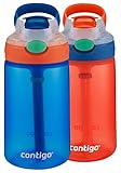 Contigo Kids Gizmo Flip Water Bottles, 14oz, French Blue/Coral, 2-Pack