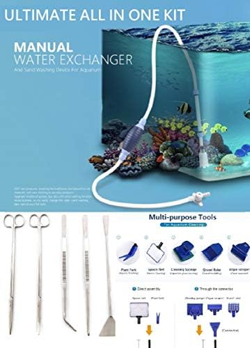 InABox All in One Fish Tank Cleaning Tool - Aquarium Fish Tank Gravel Cleaner Vacuum Algae Scraper Fish Net Sponge Plant Fork Rake Stainless Steel Aquatic Plant Tweezers Scissor Spatula Tool