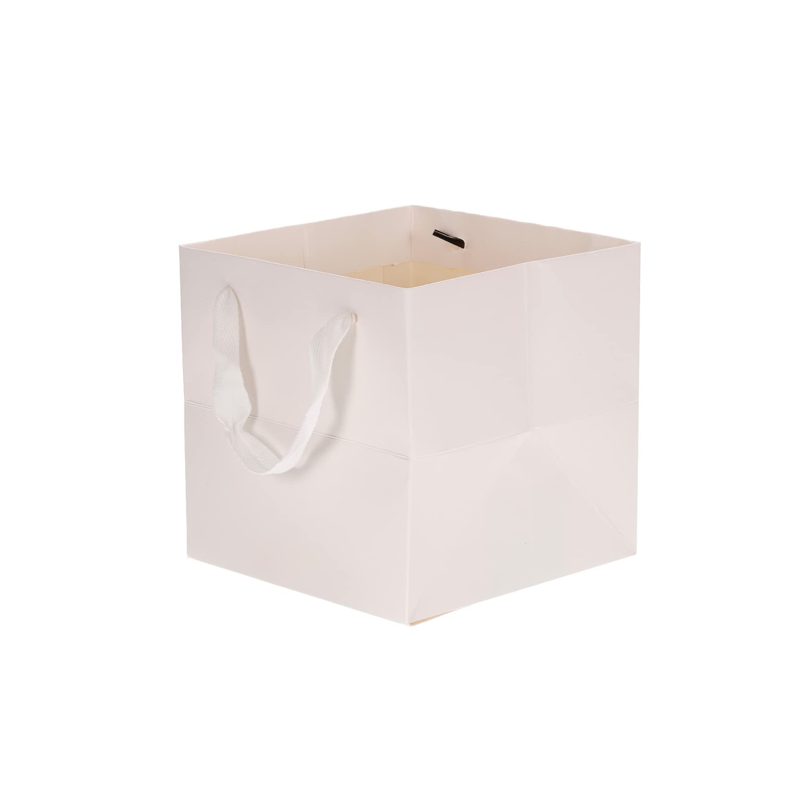 PATIKIL 10x10x10 Inch Square Paper Bag with Handle, 5 Pack Bouquet Packaging Gift Bag for Party Favor, White