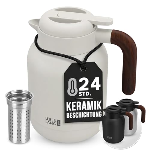 LEBENLANG Thermoskanne 1,5L Keramikbeschichtung - Inkl. Teesieb I 24h Heiß