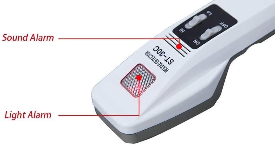 Detector de aguja de mano, detector de metales de la aguja de la máquina de escáner Inspección portátil con el sonido y la luz de alarma de detección Buscador de metal portátil