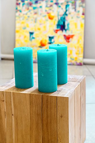 Turquoise/Teal Unscented Pillar Candles 3 x 6 Inch Set of 3 Fragrance-Free for Weddings, Decoration, Restaurant, Spa, Smokeless Cotton Wick