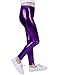 HDE Girls Shiny Wet Look Leggings Kids Liquid Metallic Footless Tights (4T-12) (Purple, 7/8)