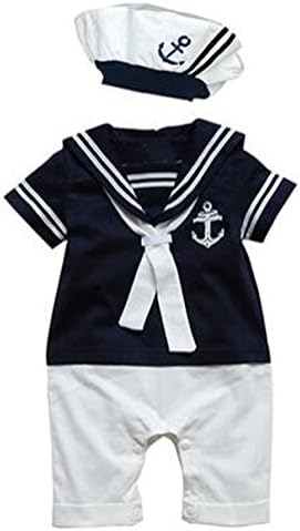 Arrowhunt Baby Boys Girls Anchor Sailor Navy Striped Photo Props Romper with Cap
