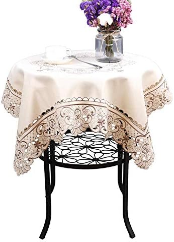 Brown Flower Embroidered Lace Dark White Cream Tablecloth Round