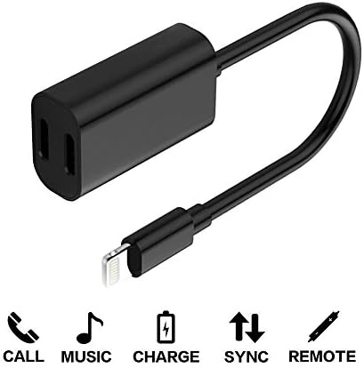 Dual Lightning Adapter for iPhone 7/7 Plus, 2 in 1 Lightning Adapter Splitter, Audio + Charge and Sync Data Compatible for iOS 10.3 (Black)