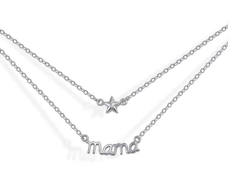Mama Necklace for Women 925 Sterling Silver Double Link Chain Necklace with Breast and Star, Length 40 + 6 cm Extender Jewelry Brand Tourmaline by Martina
