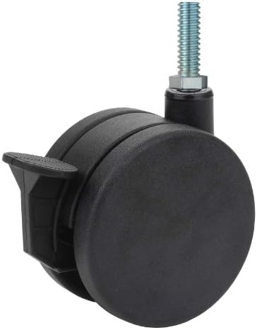 TWUN-75N-M23-BK-B 3" Diameter Nylon Wheel Unhooded Brake Caster, 8 mm Diameter x 25 mm Length Threaded Stem, 132 lb Capacity Range