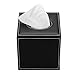 KINGFOM Square Pu Leather Tissue Box Cover, Modern Facial Tissue Holder, Roll Tissues Paper Case Dispenser for Bathroom Vanity Countertop, Night Stands, Office Desk & Car(Black)