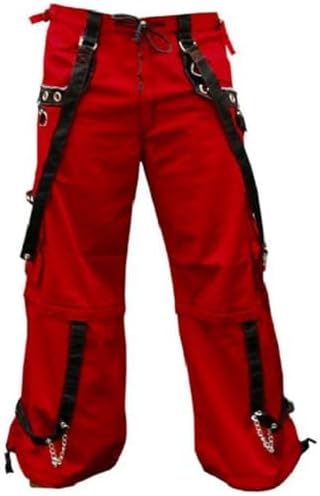 Gothic Men's Gothic Red Trouser Red Threads Black Straps Punk Rock