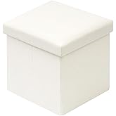 B FSOBEIIALEO Folding Storage Ottoman Cube Faux Leather Ottomans for Living Room, Bedroom, Home Office, Dorm Storage Footrest White 11.8"x11.8"x11.8"