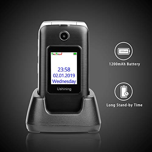Ushining 3G Unlocked Senior Flip Phone Dual Screen Dual SIM Card T Mobile Flip Phone 2.8 Inch