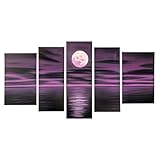 VASTING ART 5 Peices Hand Painted Modern Abtract Framed Canvas Wall Art Oil Paintings Purple Night Moon Ready to Hang for Living Room Wall Decor