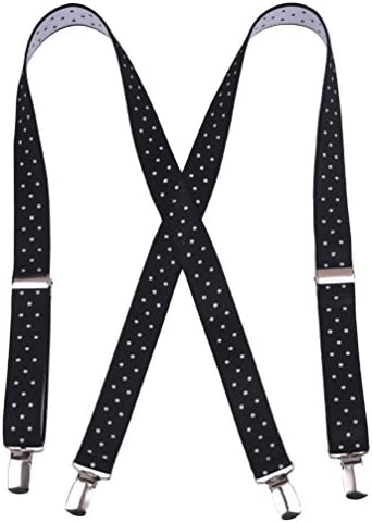 Warm Sunshine Men's X-back Elastic Adjustable Solid Clip Suspender,Black Dots
