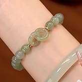 Lucky Feng Shui Bracelet Natural Jade Bracelet Hetian Jade Barrel Beads Nephrite Jade Bracelet with Safety Button Interlocking Hetian Jade Bracelet Women's Design Peace Buckle Jade Bracelet(1)