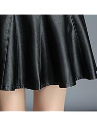Flygo damaes Casual Alta Cintura PU Cuero Sintético acampanado A-Line plisado Mini faldas