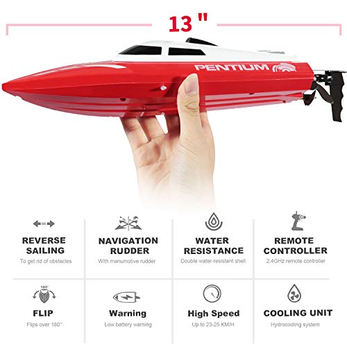 SGILE RC Race Boat,25 KM/H Remote Control Boat for Kid Adult,2.4 GHz 180° Flip High-Speed Boat, Red - Thumbnail 5