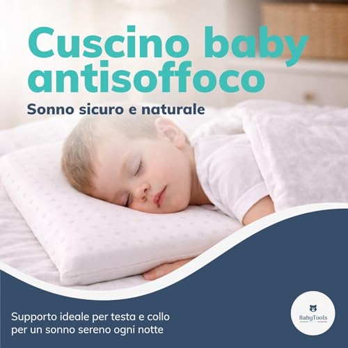 Anti-suffocation pillow for babies from 6 months to 2 years 100% Memory Foam Pillow, Breathable, 40 x 30 cm, Baby Cot and Pram Pillow Safe, Anti-mite, Anti-Reflux and Hypo-allergenic, Made in Italy