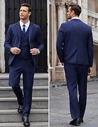 COOFANDY Mens Blue Suit 3 Piece Classic Solid Set