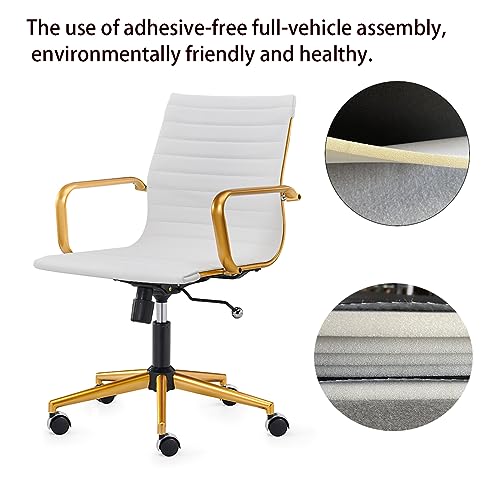LUXMOD MidBack Office Computer Desk Chair with Armrest White and Gold Office Chair Executive
