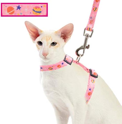 Cat Harness and Leash Set for Outdoor Walking Escape Proof Adjustable Soft Safety Strap with Galaxy Element Design
