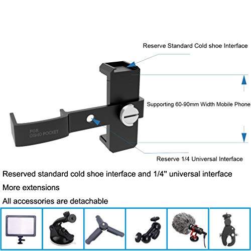 Multi-Function Mobile Phone Holder for DJI OSMO Pocket, Elevin(TM) OSMO Accessories Smartphone Holder Mount Bracket for DJI OSMO Pocket Gimbal