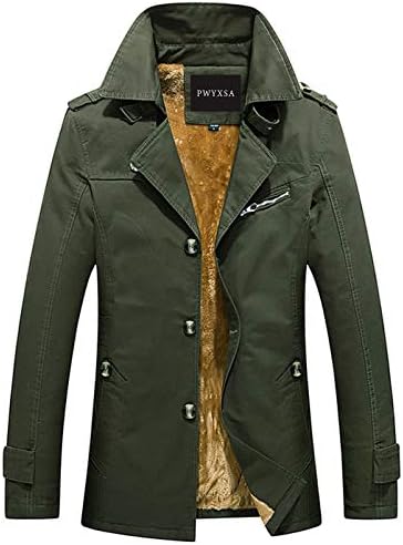 Sawadikaa Men's Single-Breast Lightweight Cotton Jacket Coat with Fleece Pea Coat Windbreaker Wind Trench