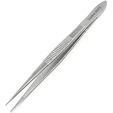 Stainless Steel High Precision Forceps with Fine Strong Straight Serrated Point to use Engineer Labware for Scientific Use (4.5 Inch)