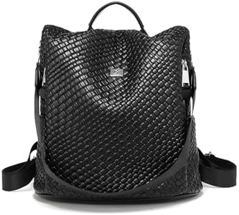 Black Woven Backpack Crossbody Handbag Vegan Leather Sumrains Woven Crossbody Bag for Women: Classic Handwoven  main image 3