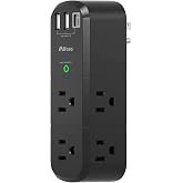USB Outlet Extender Surge Protector with Rotating Plug | 6 AC Multi Outlet and 3 USB Ports, 3-Sided Swivel Power Strip with Spaced Splitter for Home, Office, Travel