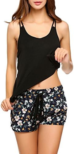 Declare Women's Sleeveless Sleepwear Tops Pajama Set with Short Pants(Black M)