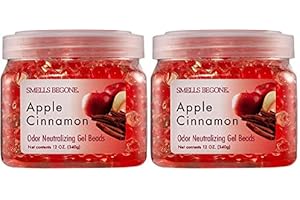 SMELLS BEGONE Odor Eliminator Gel Beads - 12 oz, Pack of 2 - Eliminates Odor in Bathrooms, Cars, Boats, RVs & Pet Areas - Air Freshener - Made with Essential Oils - Apple Cinnamon Scent