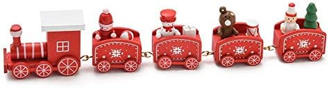 Small Wooden Christmas Xmas Train Toys, Cute Wooden Mini Train Kids Gift Toys for Christmas Party Kindergarten Decoration (Red, 5 Pcs)