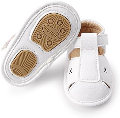 LUWU Baby Boy Girls Anti-Slip Sole Sandals Crib Shoes (6-12 Months, White)