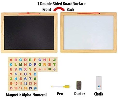 Little Hamlet™ 5 in 1 Wooden Black Board Plus Magnetic White Board with ABC Alphabet Numbers Math & Tangram Puzzle