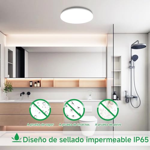 WARMELLE LED Ceiling Light, Ceiling Lamp 3 Temperatures 3000K/4000K/6500K, 17W 2335LM, IP65 Waterproof, Change with Wall Switch, No Flicker CRI>80, for Bathroom, Kitchen, Hallway, Garage, Ø22cm