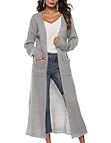 Womens Long Knit Cardigan Sweater Casual Loose Fit Fall Thin Lightweight Long Sleeve Open Cardigan Rib Knit Sweater Grey