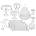 Happybuy 12 PCS White Cake Stands Set Metal Antique Cupcake Stand Pastry Trays Dessert Display Plate Birthday Party Wedding Cake Stand Holder with Crystal Pendants and Beads (12PCS, White)