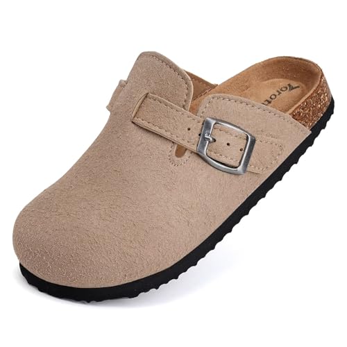 Torotto Kids Suede Clogs Cork Footbed Toddler Slippers with Arch Support & Adjustable Straps for Boys Girls Indoor & Outdoor