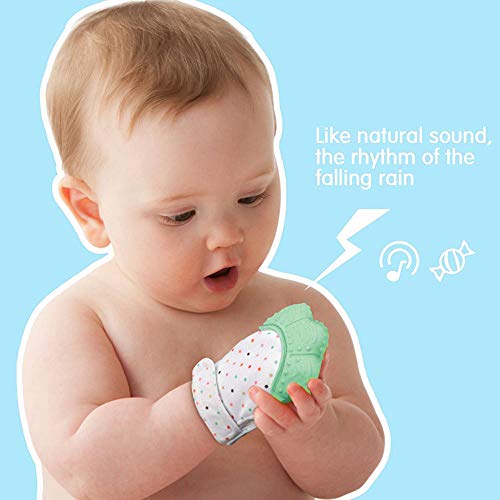 Baby Soothing Teething Mitten, Self-Soothing Pain Relief Mitt Stimulating Teether Toy, Original Silicone Teether Mitten Glove for 0-6 Months Babies, Toddlers, Infants, Boy and Girl(2Pack, Light Green)